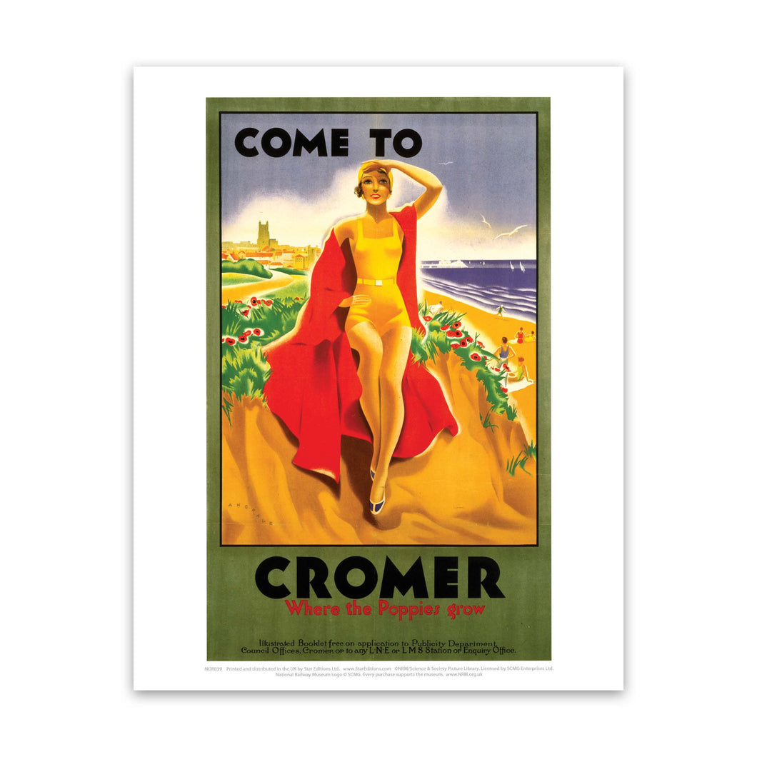 Come to Cromer Girl with Red Blanket Art Print