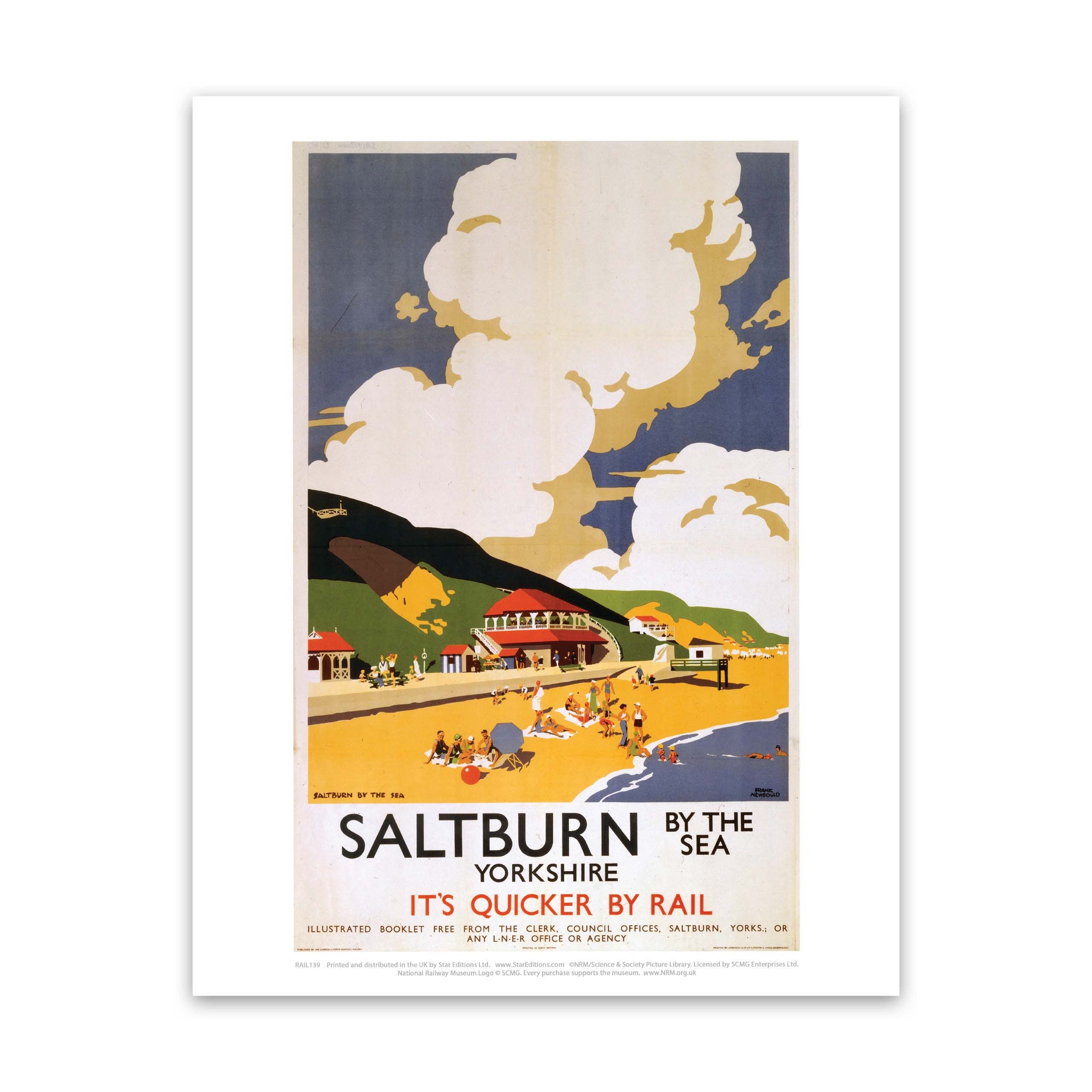 Saltburn, Yorkshire, beach, happy family, poster Zip Pouch by Long Shot -  Pixels