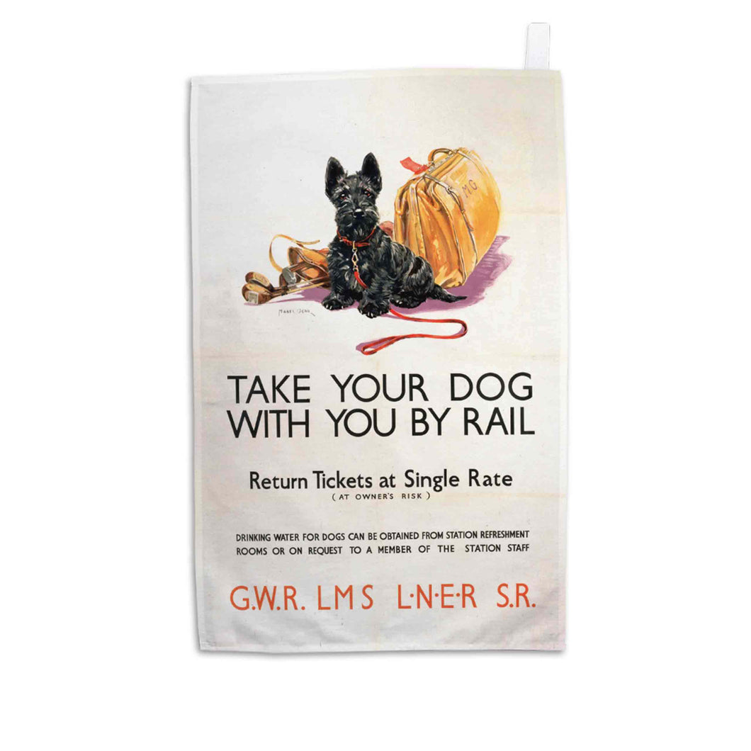 Take your Dog with you by Rail - Tea Towel