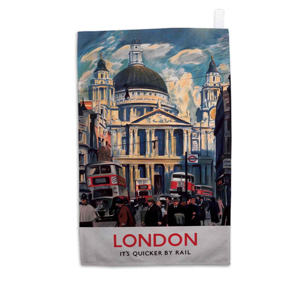 London, It's Quicker by Rail - Tea Towel