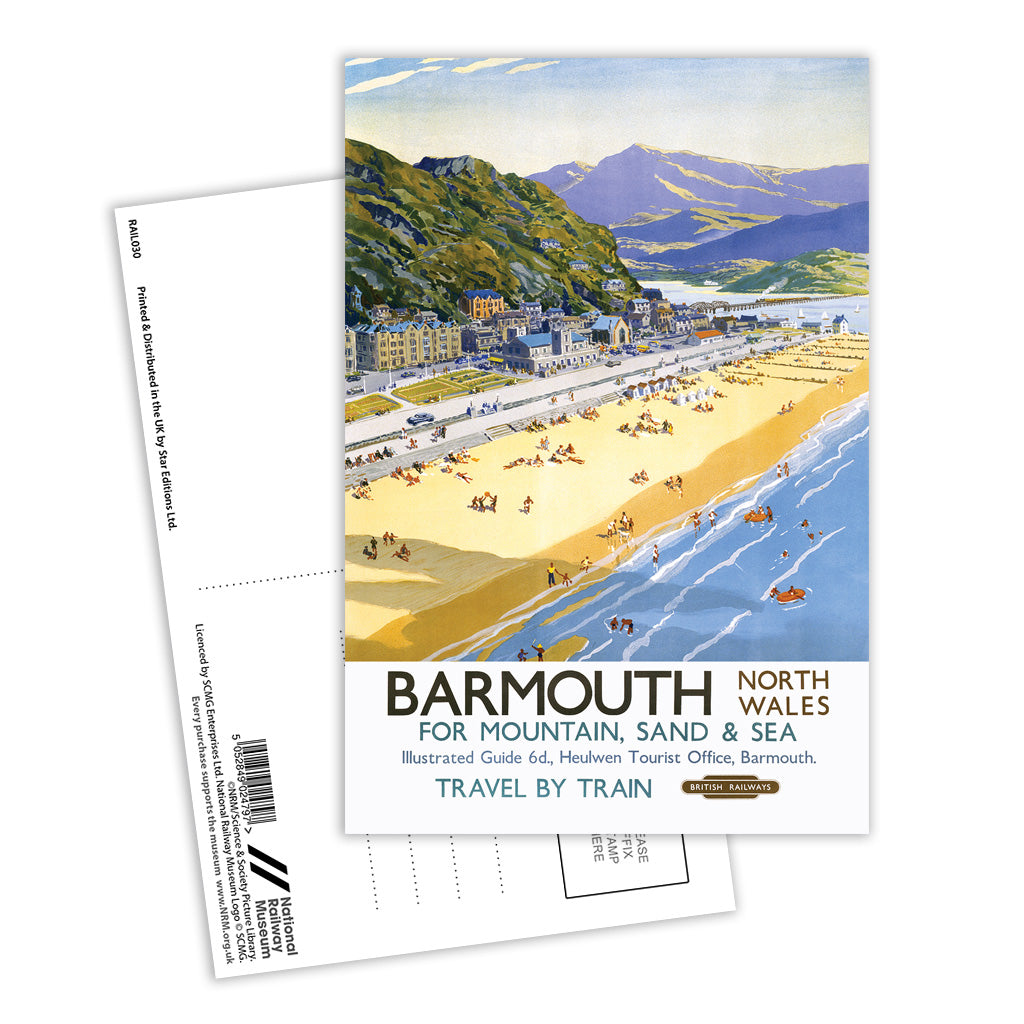 Barmouth, North Wales, For Mountain, Sand and Sea, Travel By Train Postcard Pack of 8