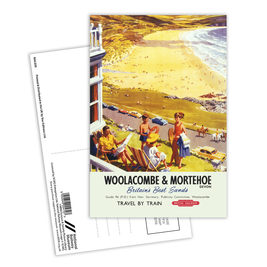 Woolacombe and Mortehoe, Devon, Travel By Train, British Railways Postcard Pack of 8