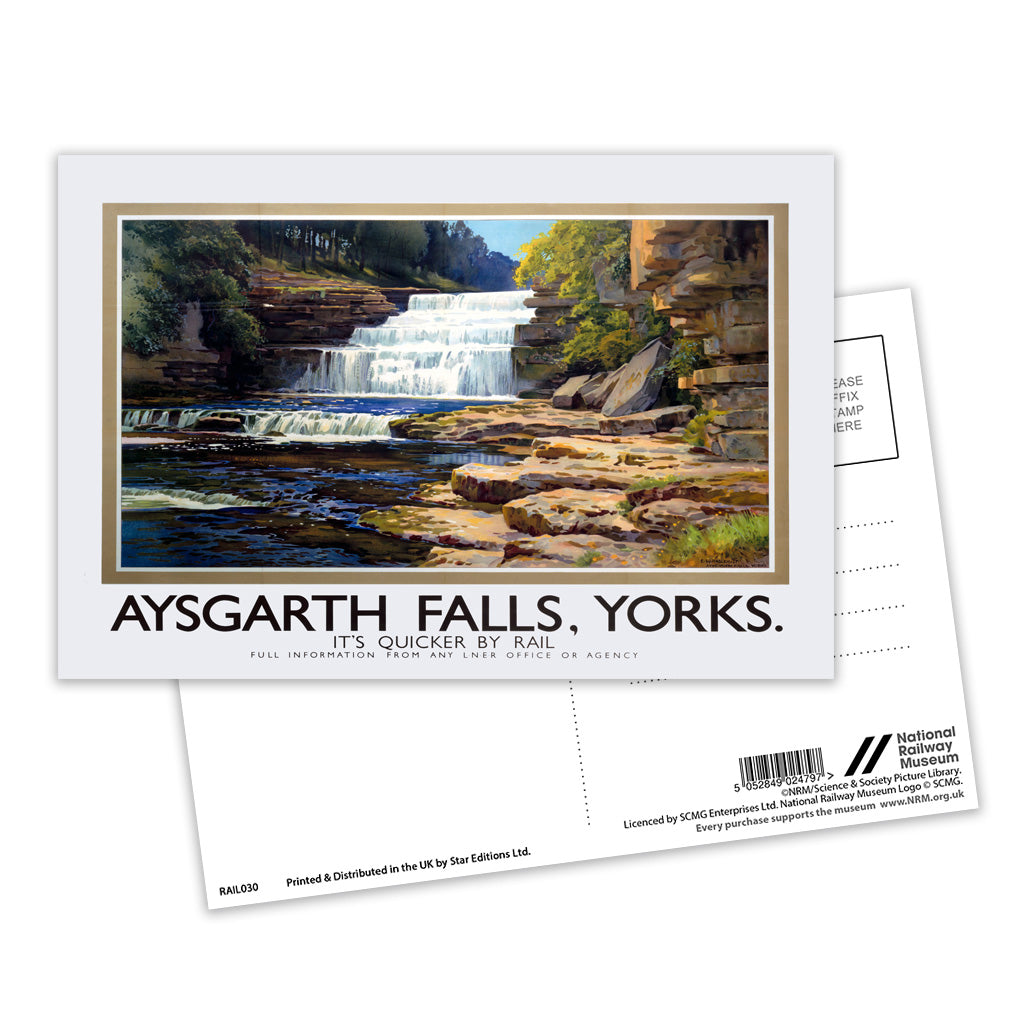 Aysgarth Falls - Yorks, It's Quicker By Rail Postcard Pack of 8