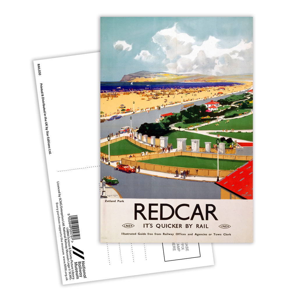 Redcar, It's Quicker By Rail Postcard Pack of 8