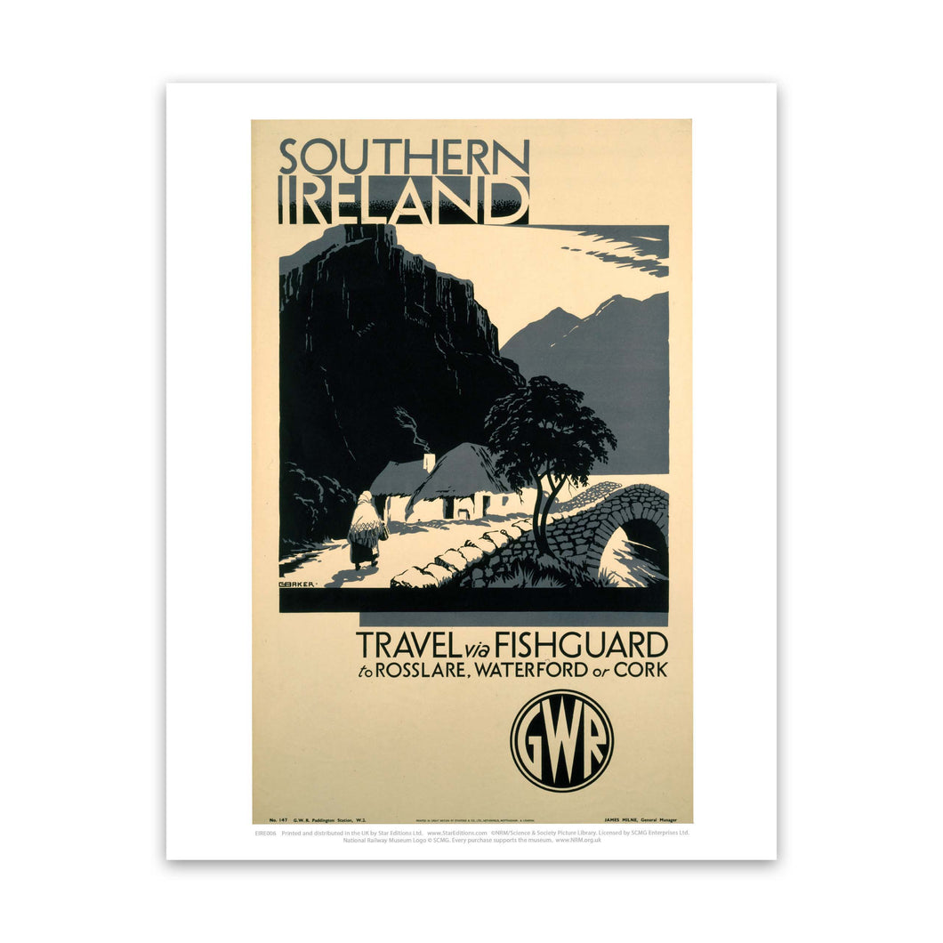 Southern Ireland via Fishguard to Rosslare, Waterford or Cork Art Print