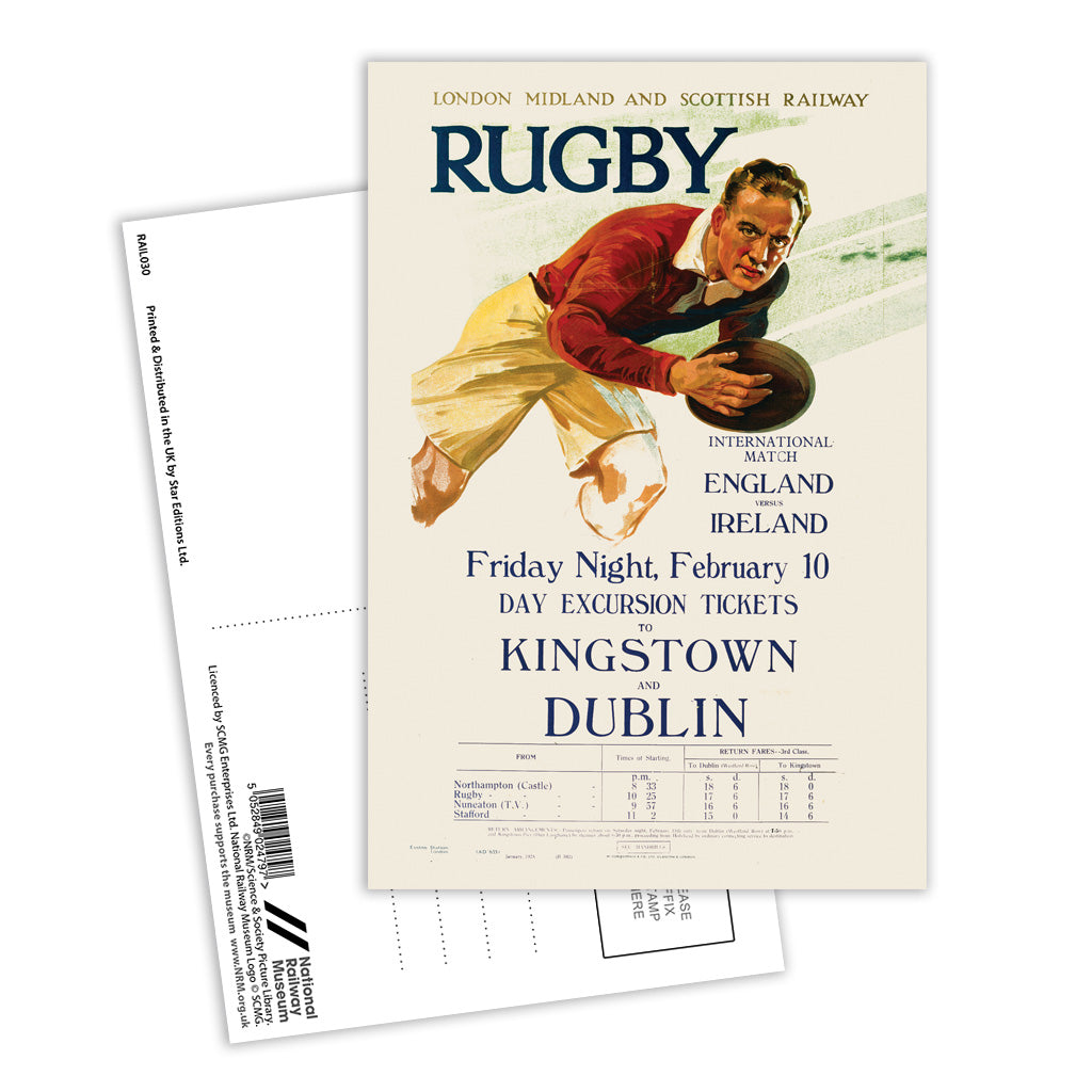 Rugby England Vs Ireland - Tickets to Kinstown and Dublin Postcard Pack of 8