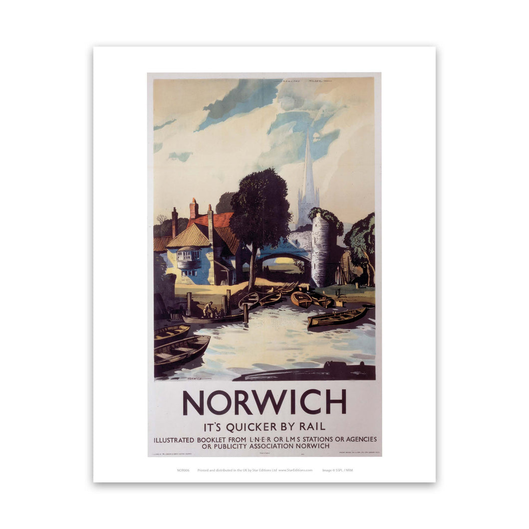 Norwich, It's Quicker By Rail Art Print