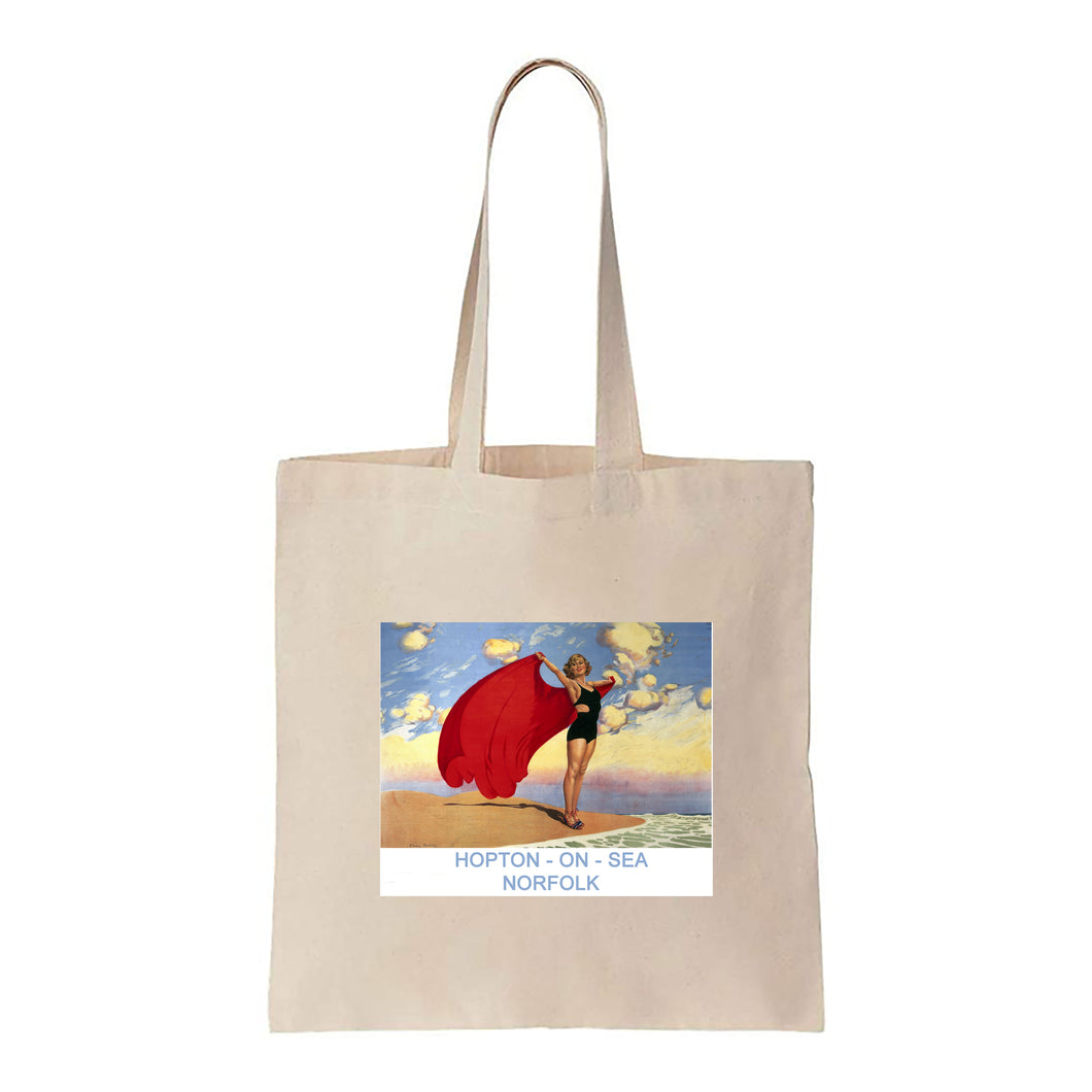 Hopton-on-sea Norfolk Girl with Red Blanket - Canvas Tote Bag
