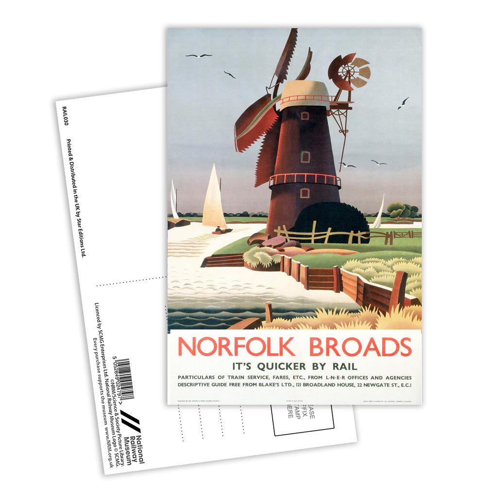 Norfolk Broads Windmill Postcard Pack of 8