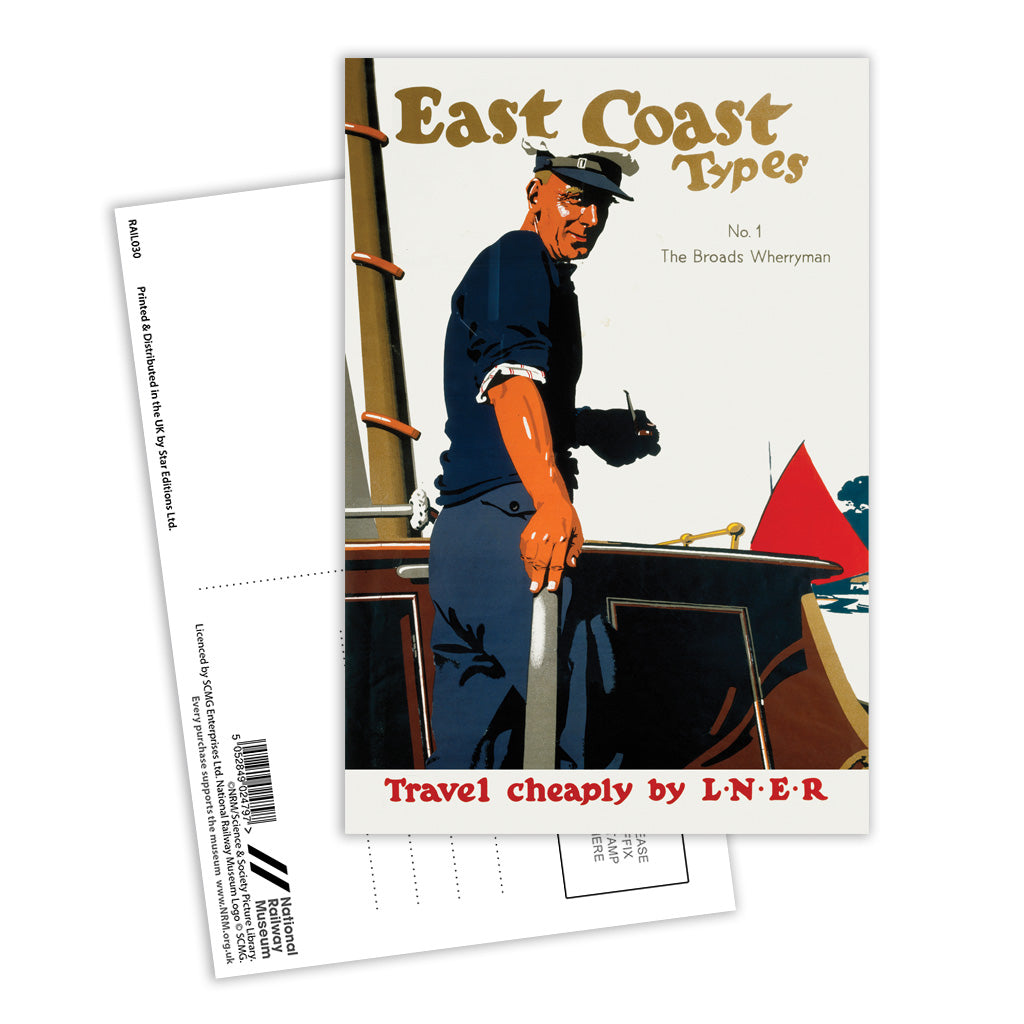 East Coast Types No 1 The Broads Wherryman Postcard Pack of 8