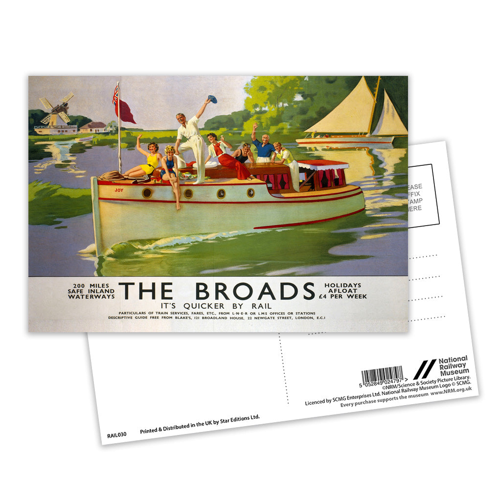 Broads People Waiving from Boat Postcard Pack of 8