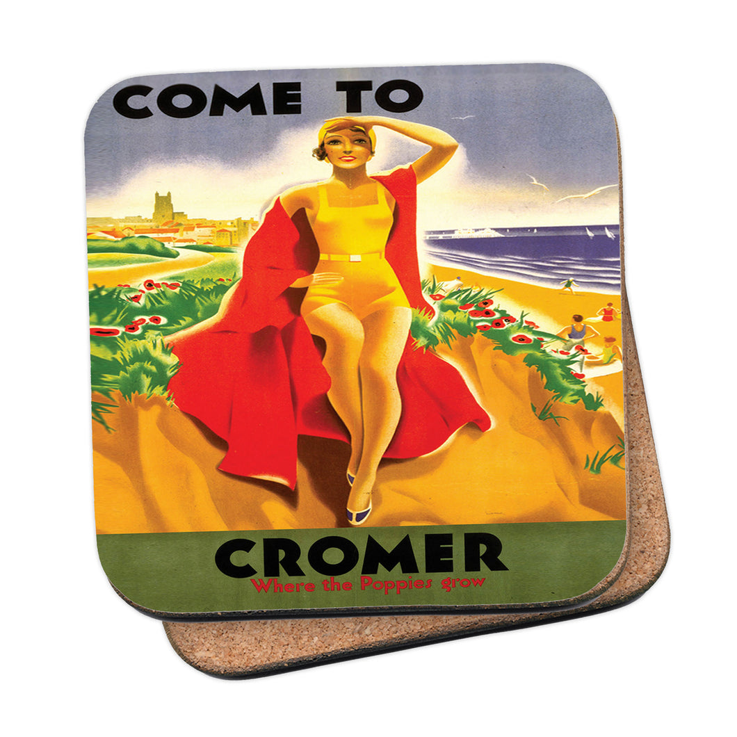 Come to Cromer Girl with Red Blanket Coaster
