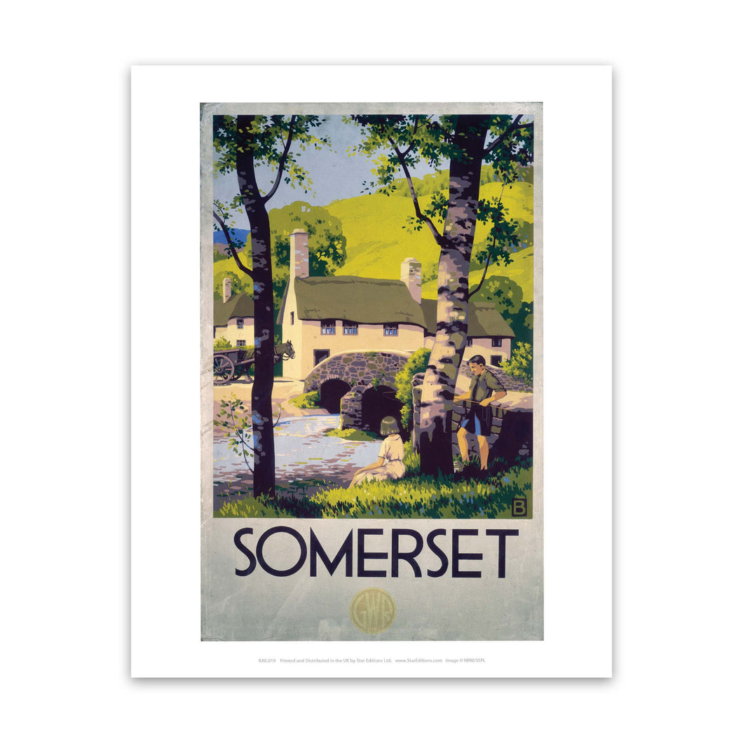 Somerset - Boy and Girl by Bridge Art Print