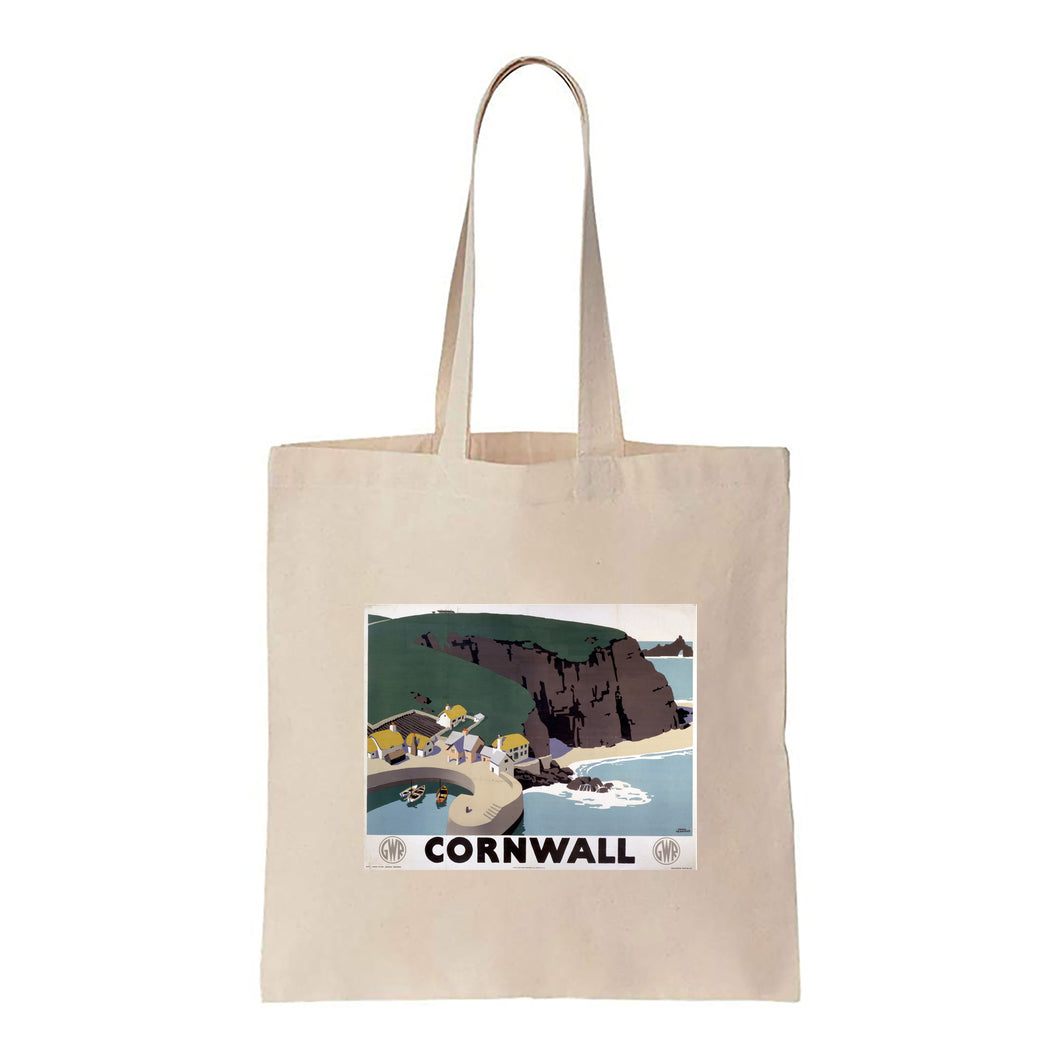 Cornwall Cliff and Harbour - Canvas Tote Bag