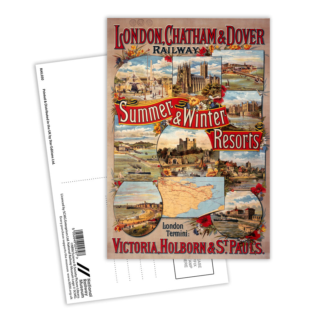 Summer and Winter Resorts - London, Chatham and Dover Postcard Pack of 8