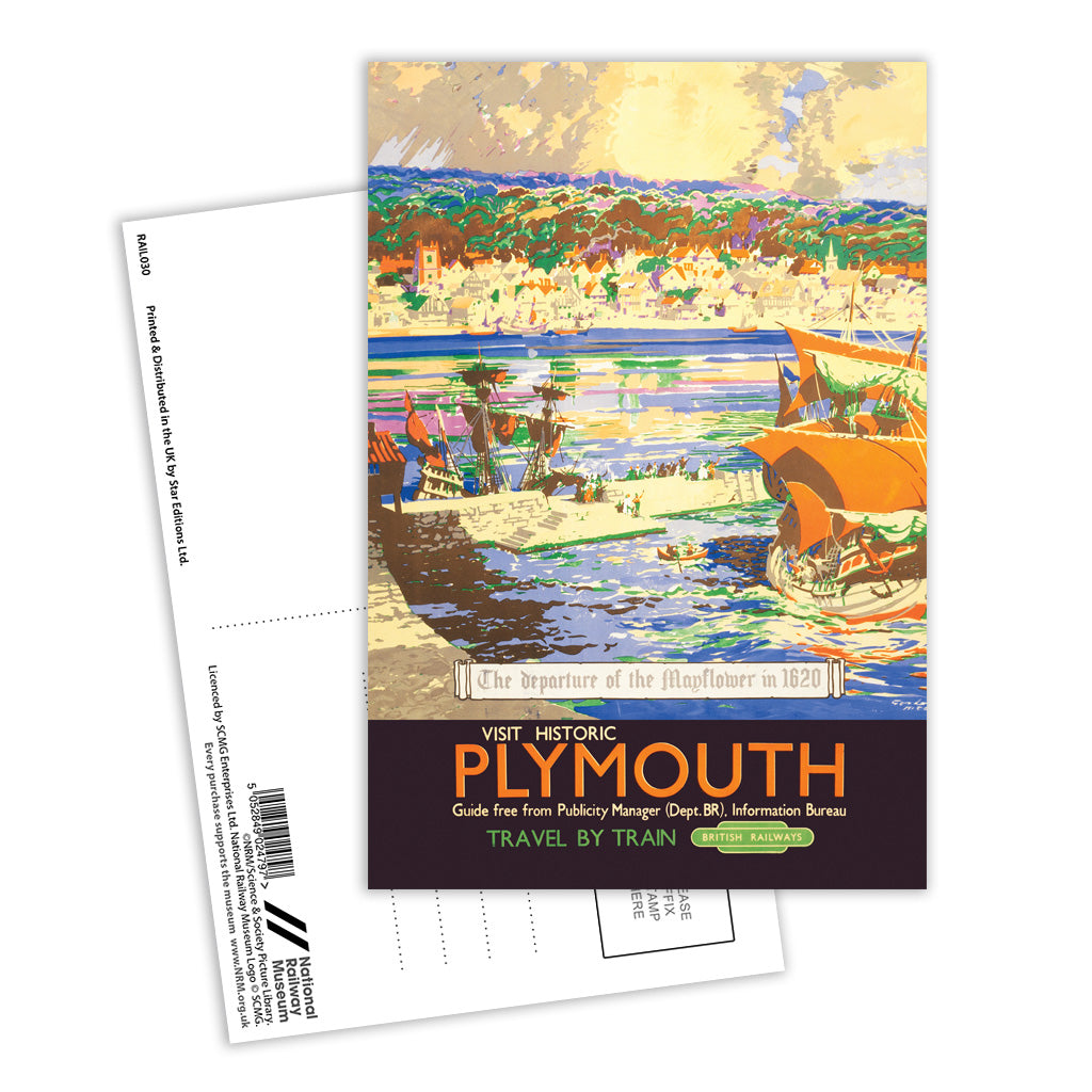 Visit Historic Plymouth - The departure of the Mayflower in 1620 Postcard Pack of 8