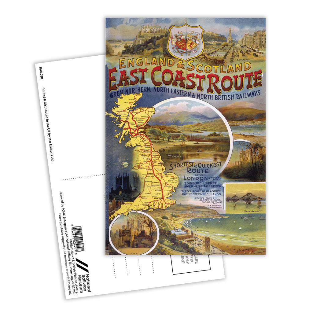 England and Scotland East Coast Route Postcard Pack of 8