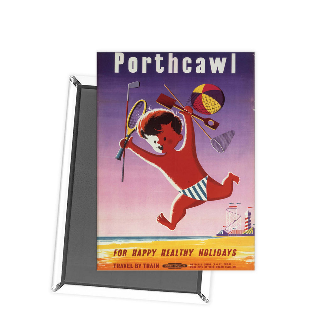 Porthcawl, Glamorganshire, Little Boy on Beach Fridge Magnet