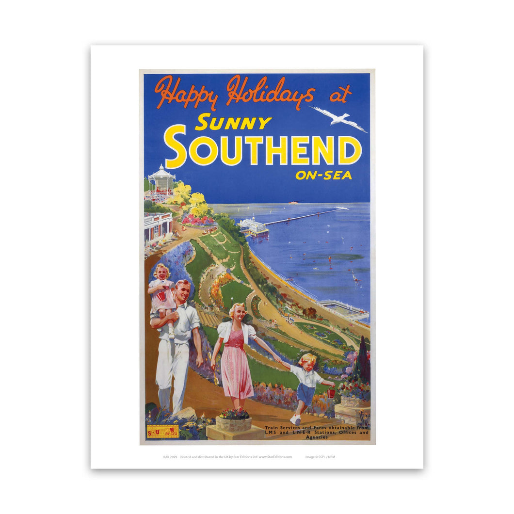 Sunny Southend on Sea - Happy Holidays Art Print