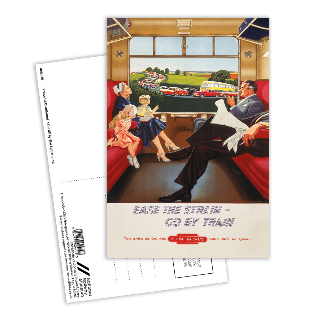 Ease The Strain Go By Train Postcard Pack of 8