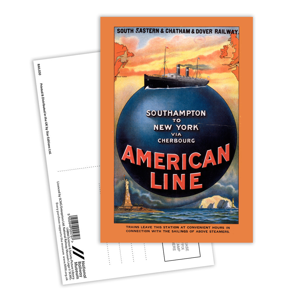 American Line, Southampton to New York Postcard Pack of 8