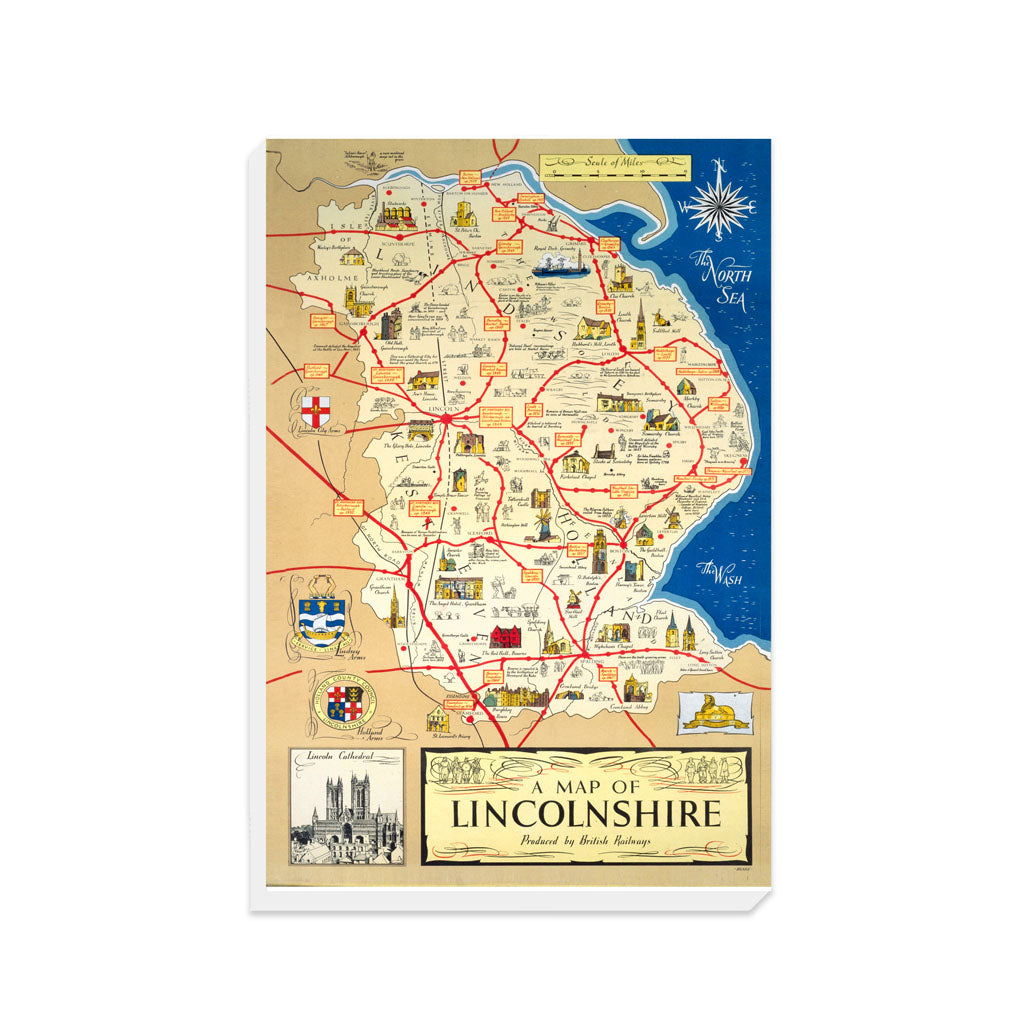 A Map of Lincolnshire - Lincoln Cathedral - Canvas