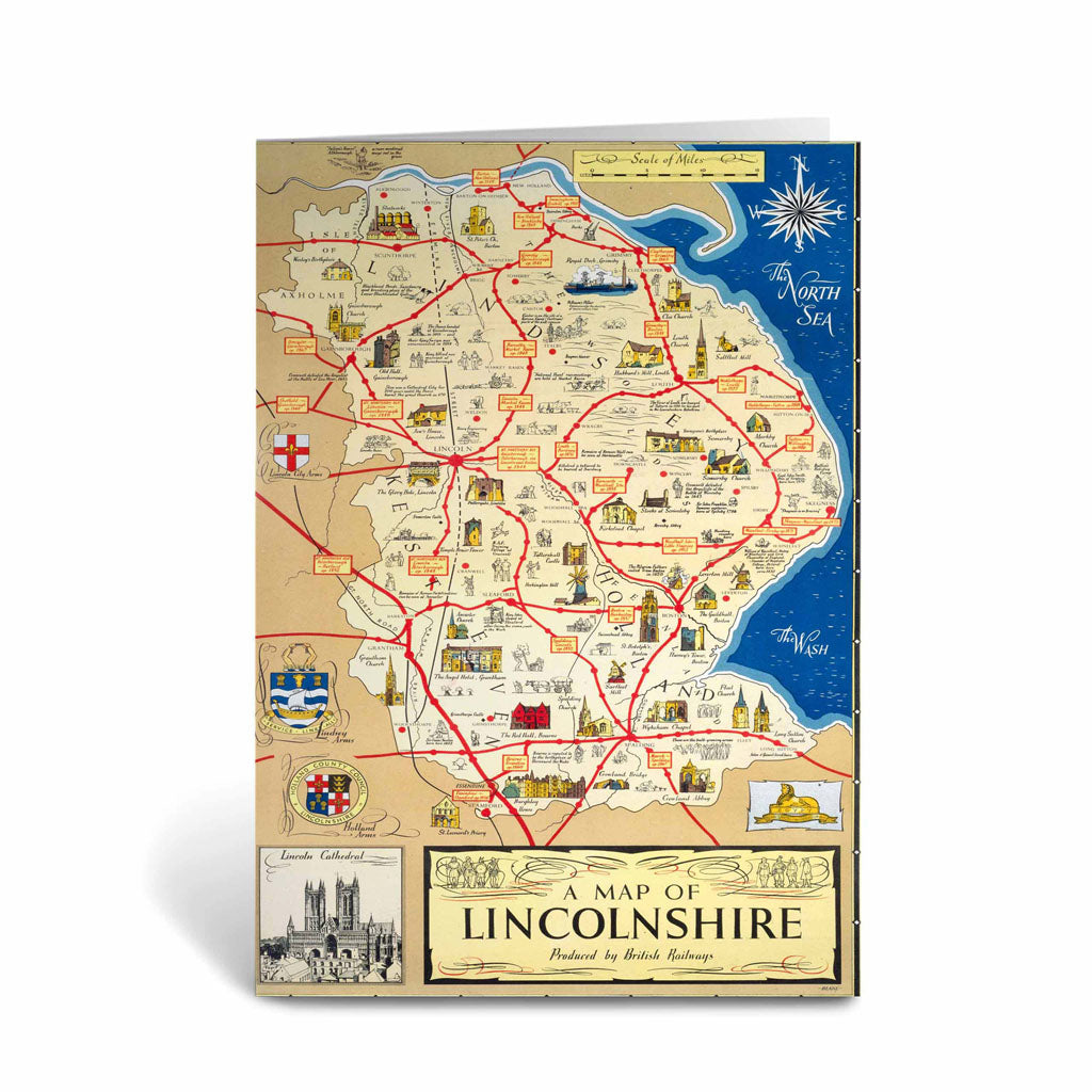 A Map of Lincolnshire - Lincoln Cathedral Greeting Card – Railway Posters