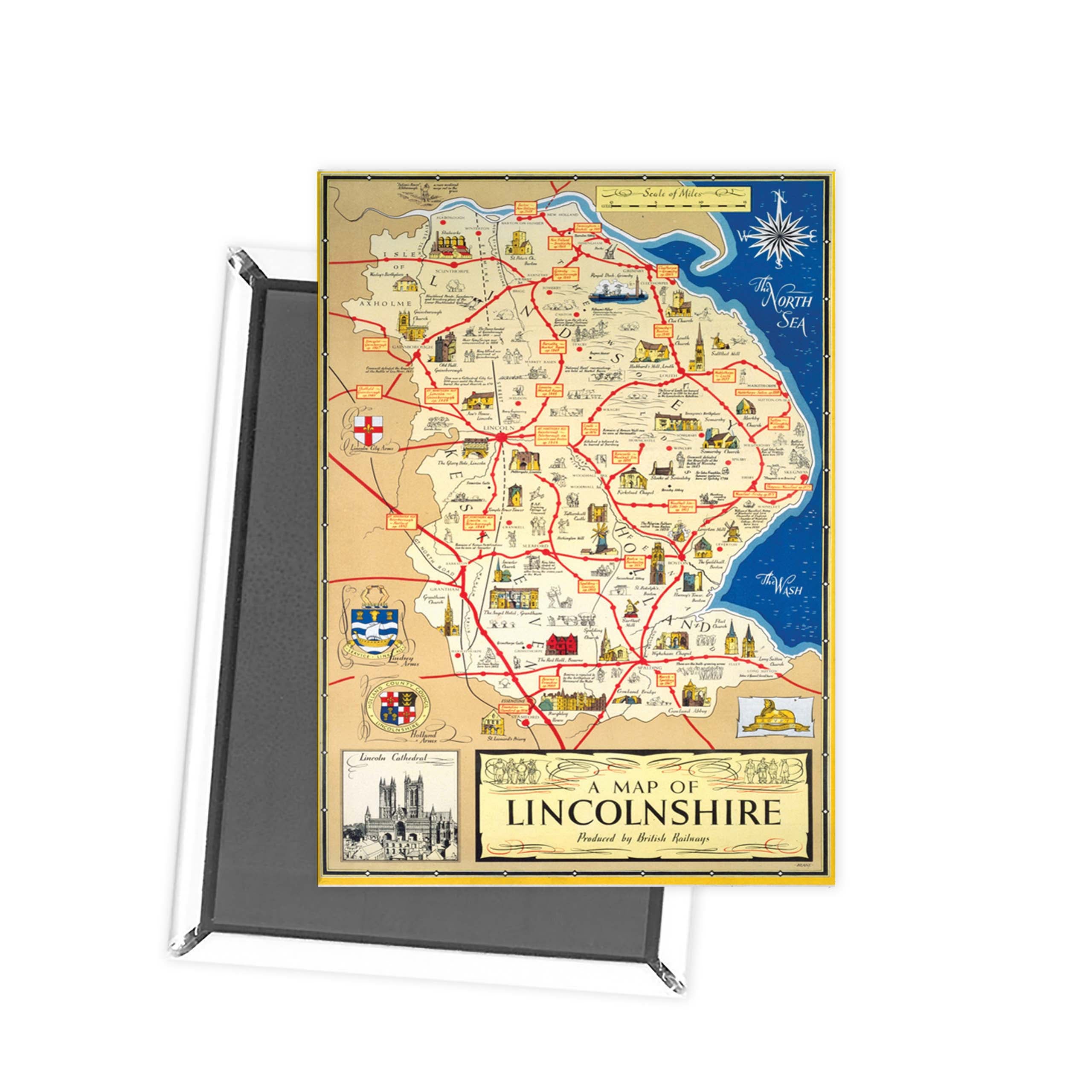 A Map of Lincolnshire - Lincoln Cathedral Magnet – Railway Posters