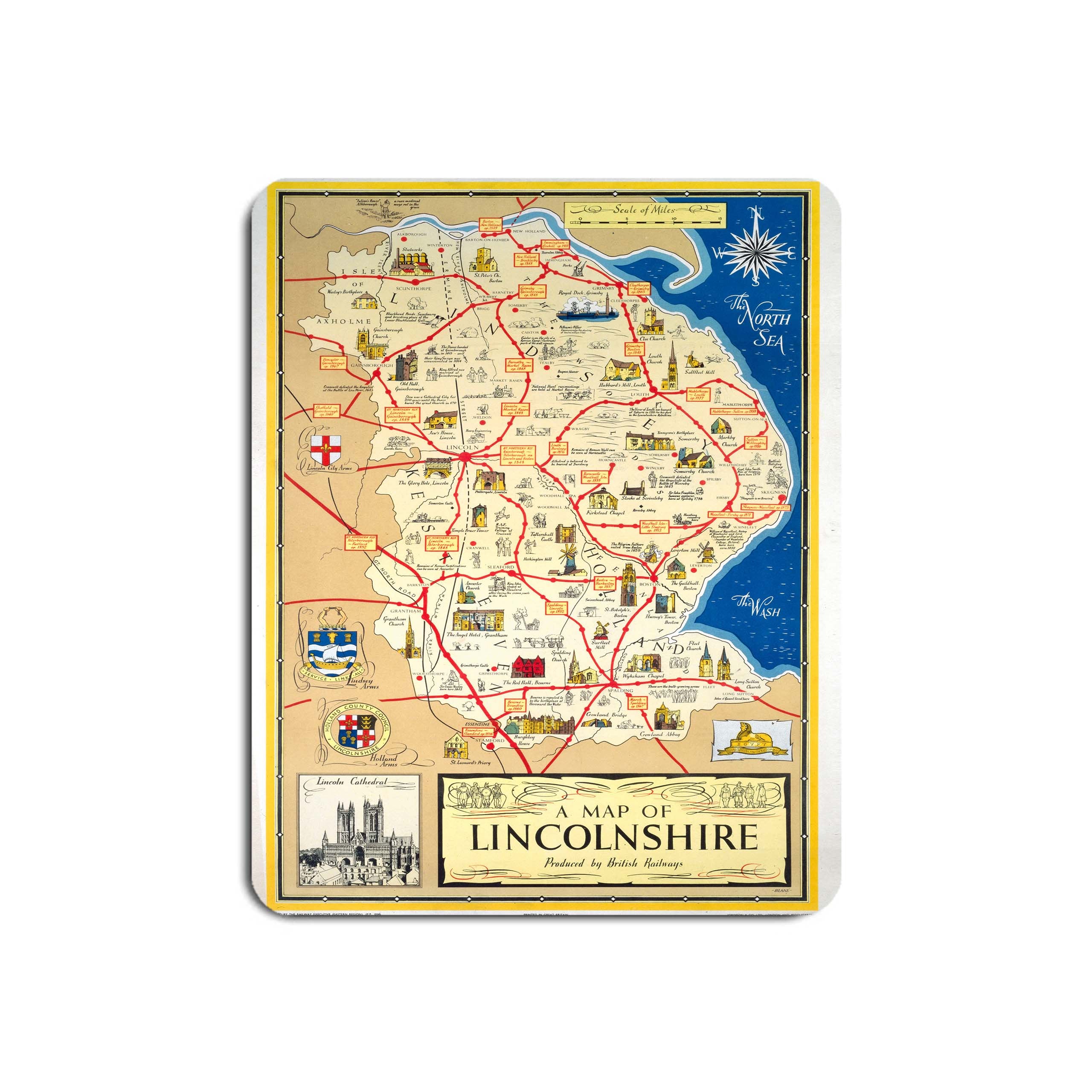 A Map of Lincolnshire - Lincoln Cathedral - Mouse Mat – Railway Posters