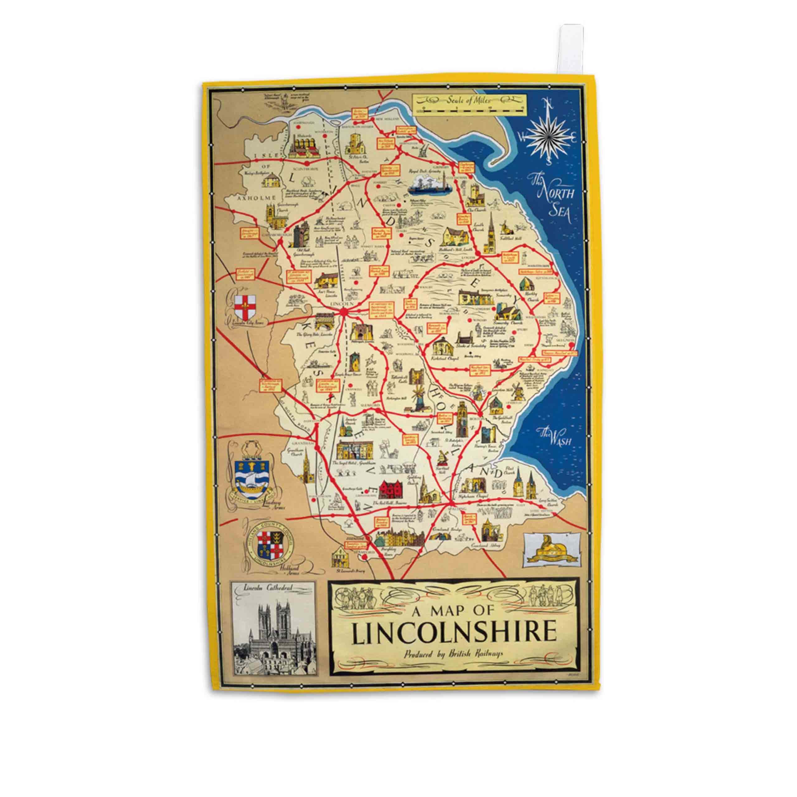 A Map of Lincolnshire - Lincoln Cathedral - Tea Towel – Railway Posters