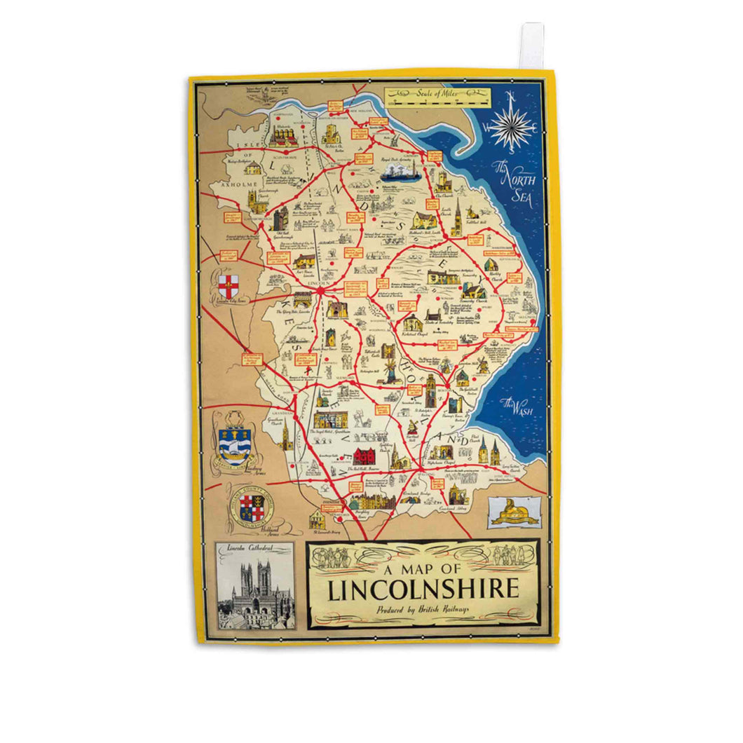 A Map of Lincolnshire - Lincoln Cathedral - Tea Towel