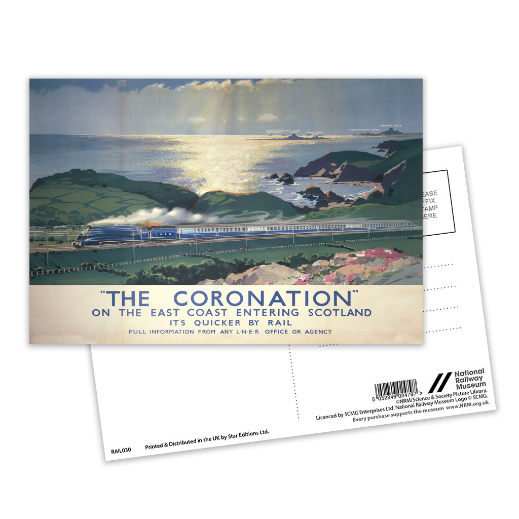 The Coronation on East Coast entering Scotland Postcard Pack of 8