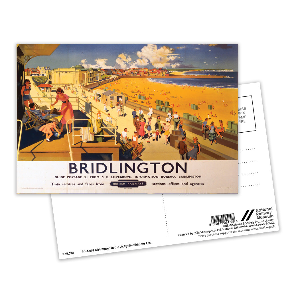 Bridlington Beach View - It's Quicker By Rail Postcard Pack of 8