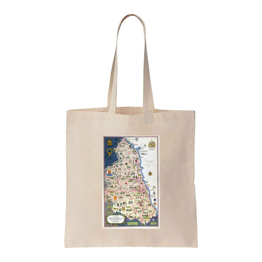 A Map of Northumberland and Durham - Canvas Tote Bag
