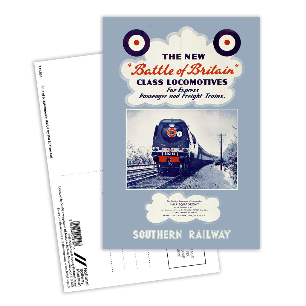 The New Battle Of Britain Class Locomotive Postcard Pack of 8