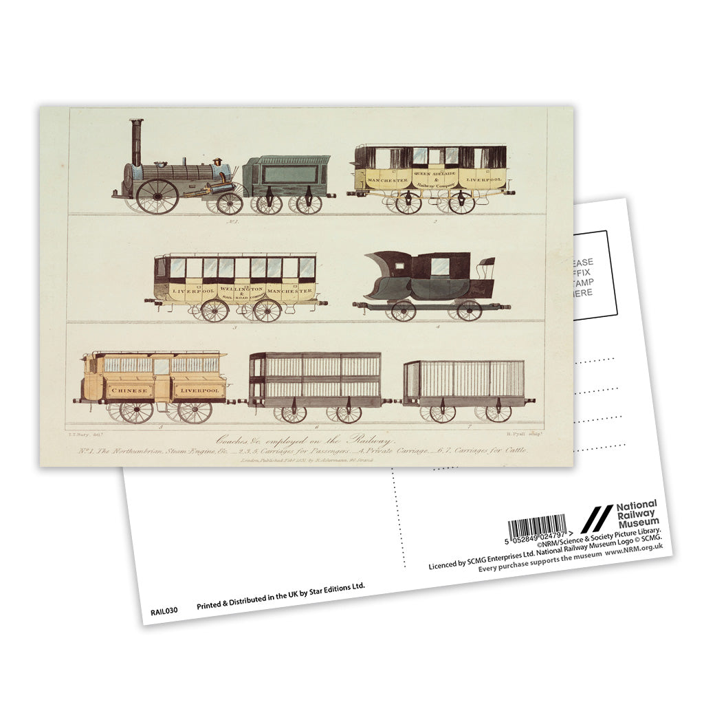 Coaches employed on the Railway - Drawing Postcard Pack of 8