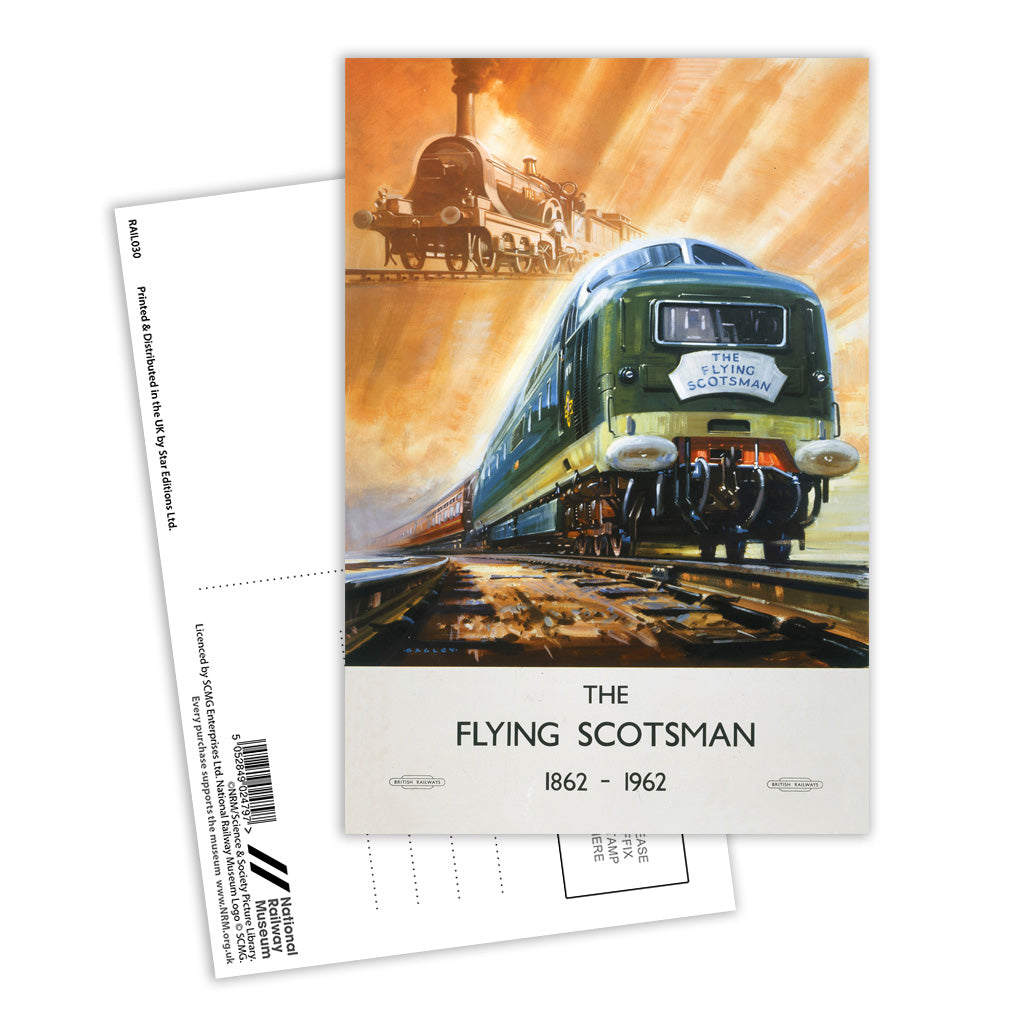 Flying Scotsman - train in air Postcard Pack of 8