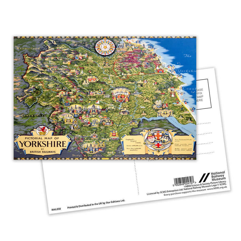 Pictorial Map of Yorkshire Postcard Pack of 8