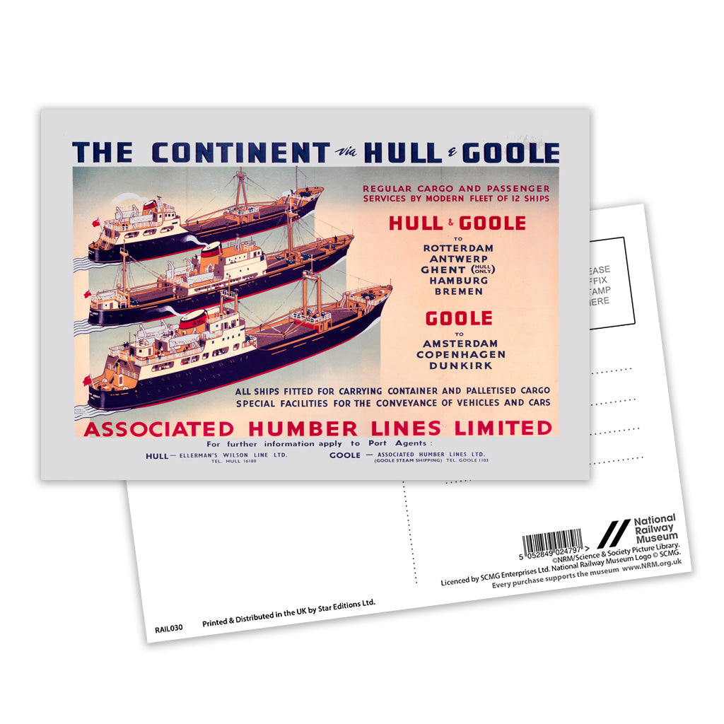 The Continent via Hull and Goole Postcard Pack of 8