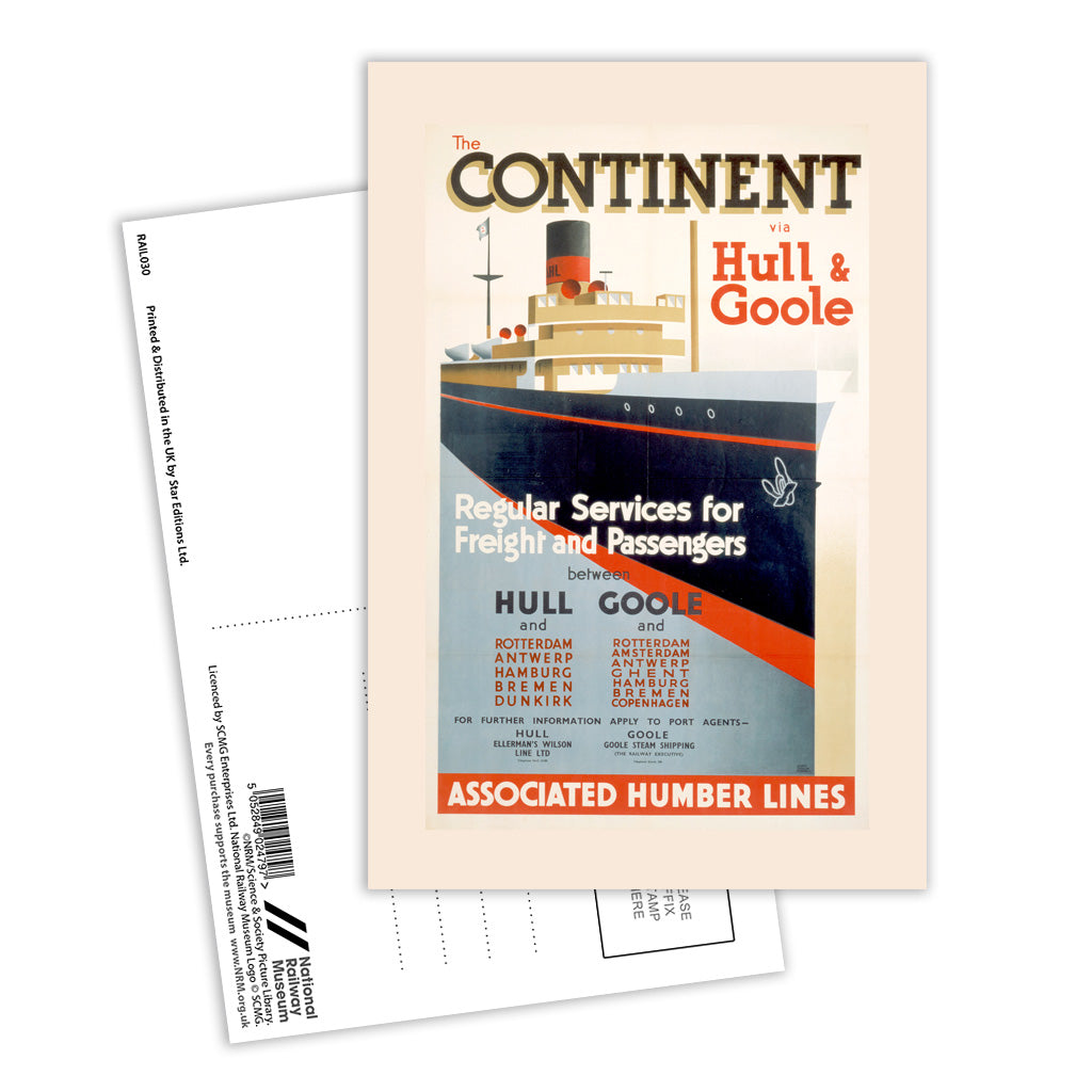 The Continent via Hull and Goole Postcard Pack of 8