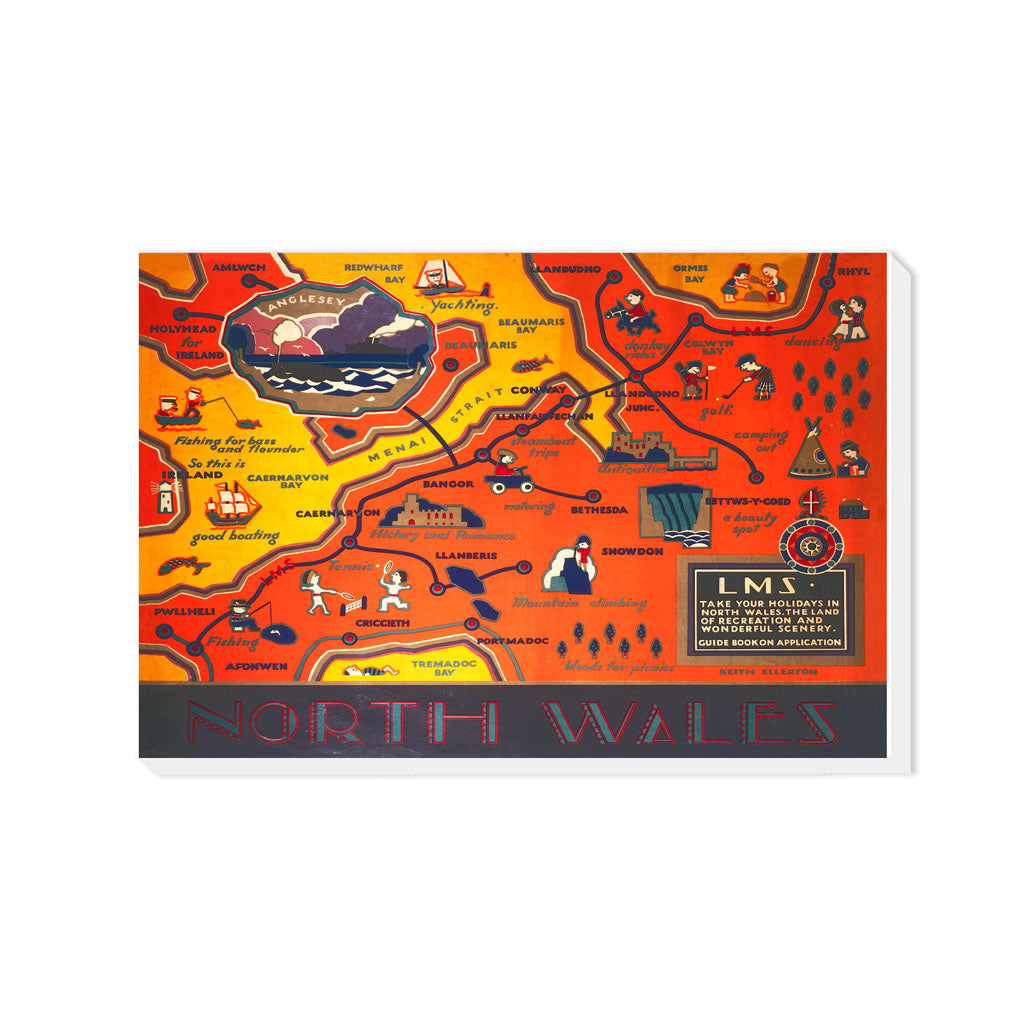 North Wales, Pictorial Map - Canvas