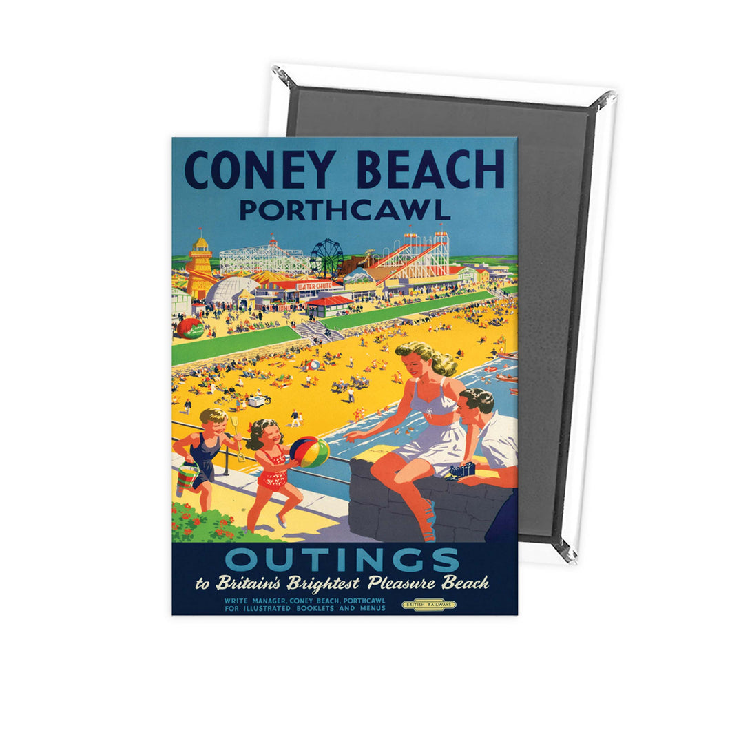 Coney Beach Porthcawl - Outings to Britain's Brightest Pleasure Beach Fridge Magnet