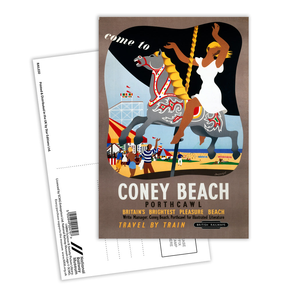 Coney Beach Porthcawl - Britain's Brightest Pleasure Beach - Carousel Postcard Pack of 8
