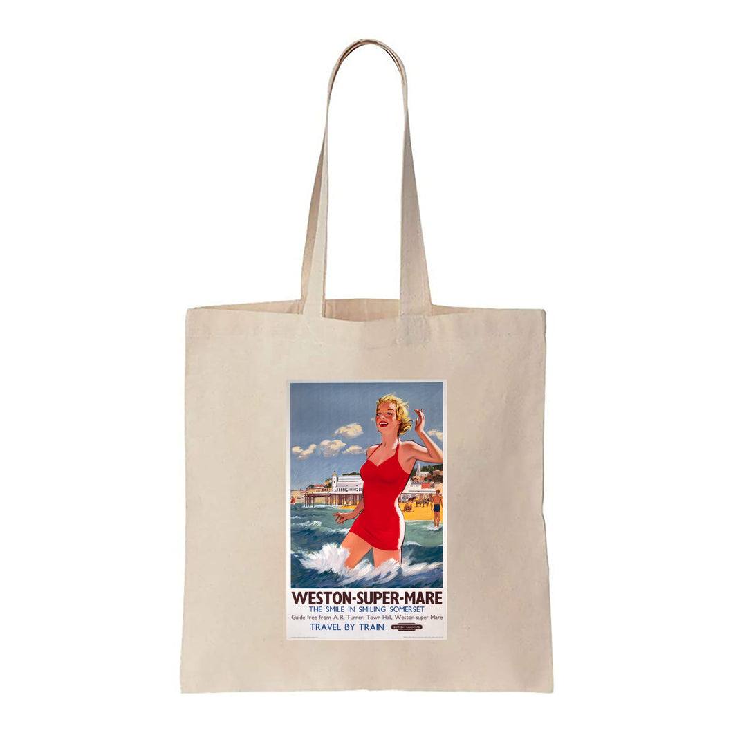 Weston-super-Mare - The smile in smiling Somerset - Girl in Red - Canvas Tote Bag