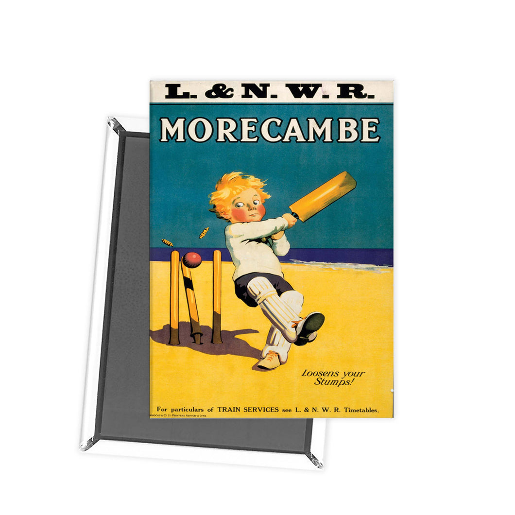 Morecambe - Loosens your stumps - Cricket on the beach Fridge Magnet