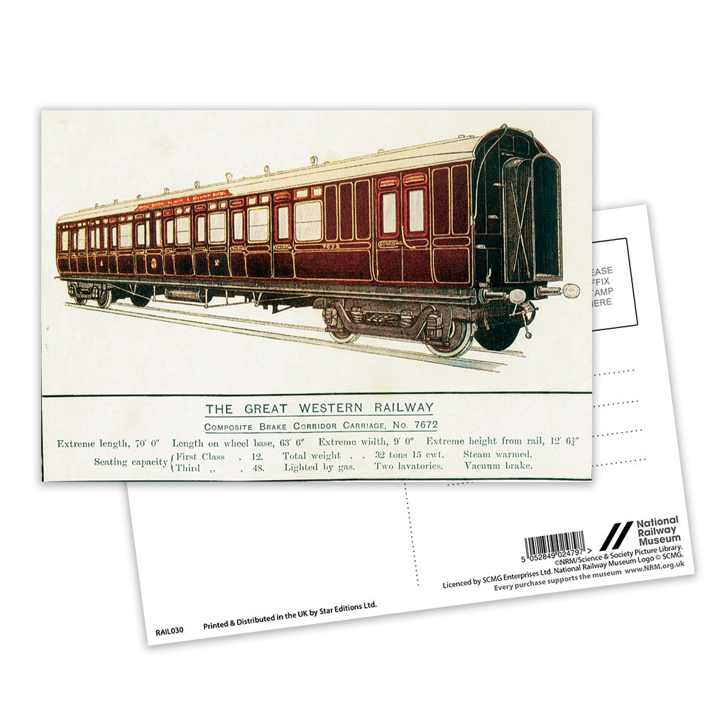 Composite Brake Corridor Carriage No. 7672 - Great Western Railway Postcard Pack of 8