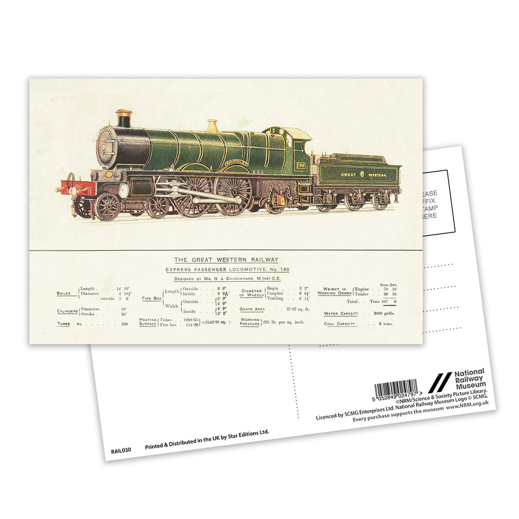 Express Passenger Locomotive, No.190 - Great Western Railway Postcard Pack of 8