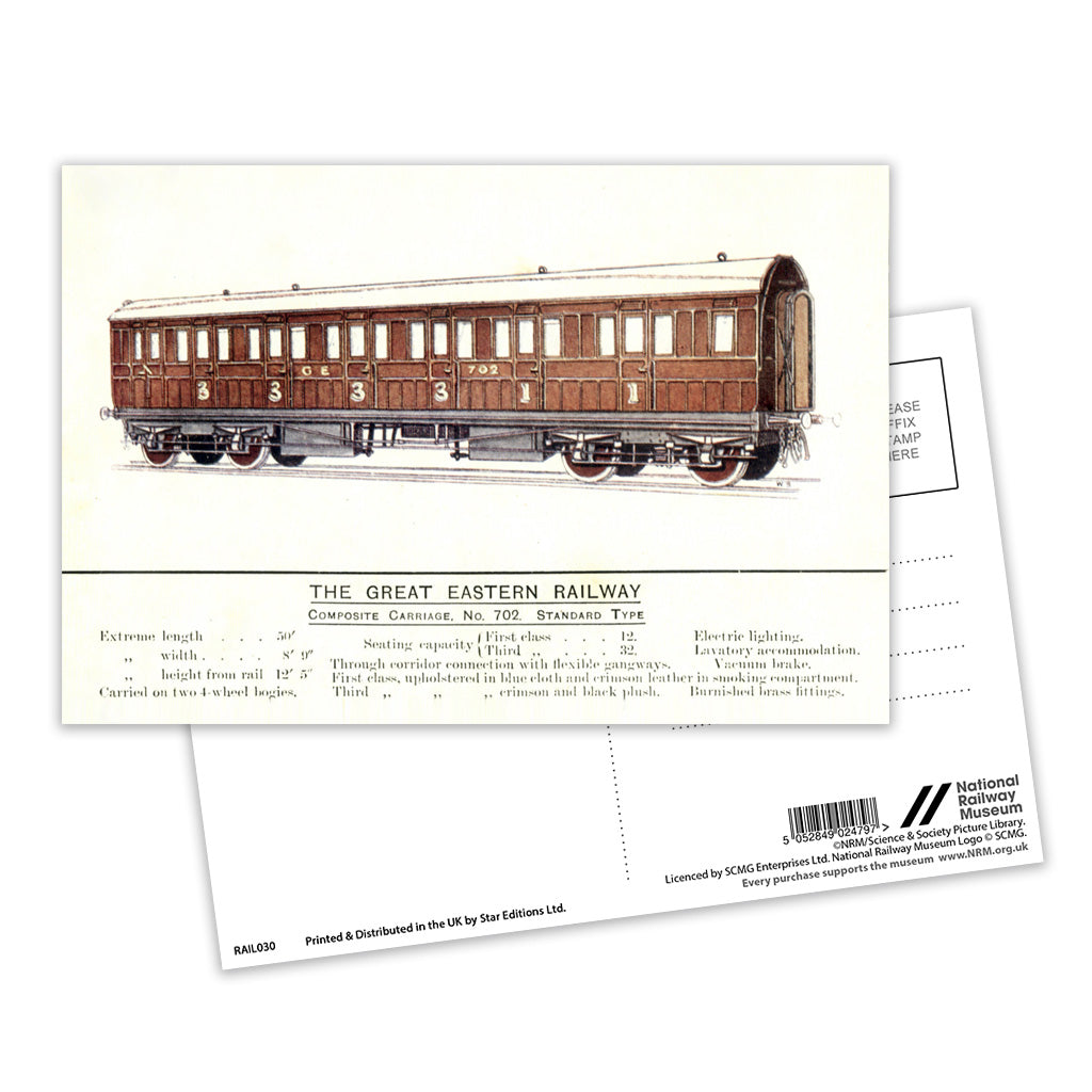 Composite Carriage No. 702 Standard Type, Great Eastern Railway Postcard Pack of 8