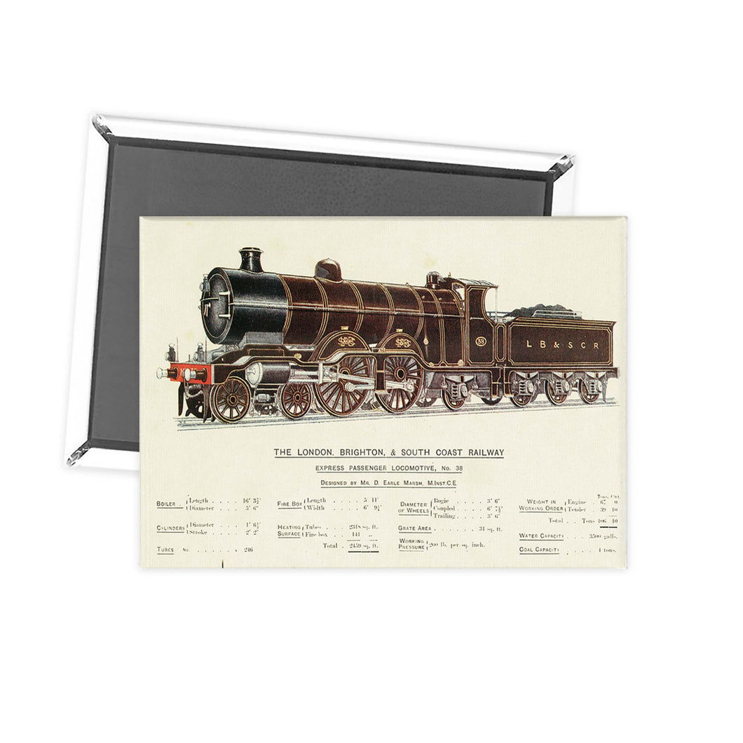 Express Passenger Locomotive, No.38 - London, Brighton & South Coast Railway Fridge Magnet