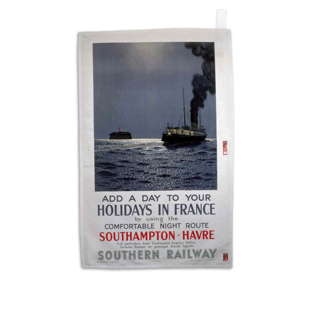 Holiday in France - Southampton to Havre Southern Railway - Tea Towel